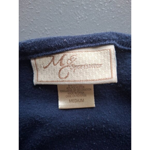 Vintage MC Sportswear Christmas Reindeer Santa TShirt M Navy Embroidered Festive - Picture 4 of 7